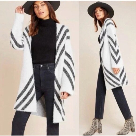 Anthrpologie Valia Eyelast Sweater Coat Open Front Cardigan Aztec Western Boho - Picture 1 of 10